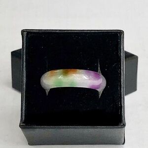 🌹🍃New Natural Genuine Icy Purple,Green & Orange Chinese Jade Band Ring(Size:8)🍃🌹
